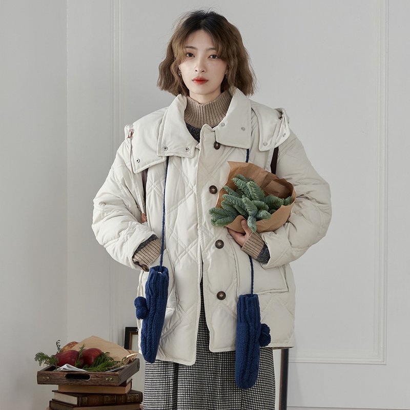 菱格線連帽羽絨服|外套|兩色|冬款|Sora-1106 - 女大衣/外套 - 聚酯纖維 多色
