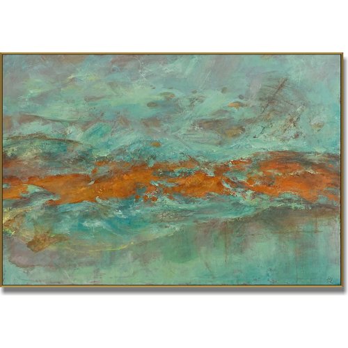 抽象アクリル画 緑色と茶色 オリジナルのカラフルなアクリル画、抽象的な緑とオレンジのテクスチャ