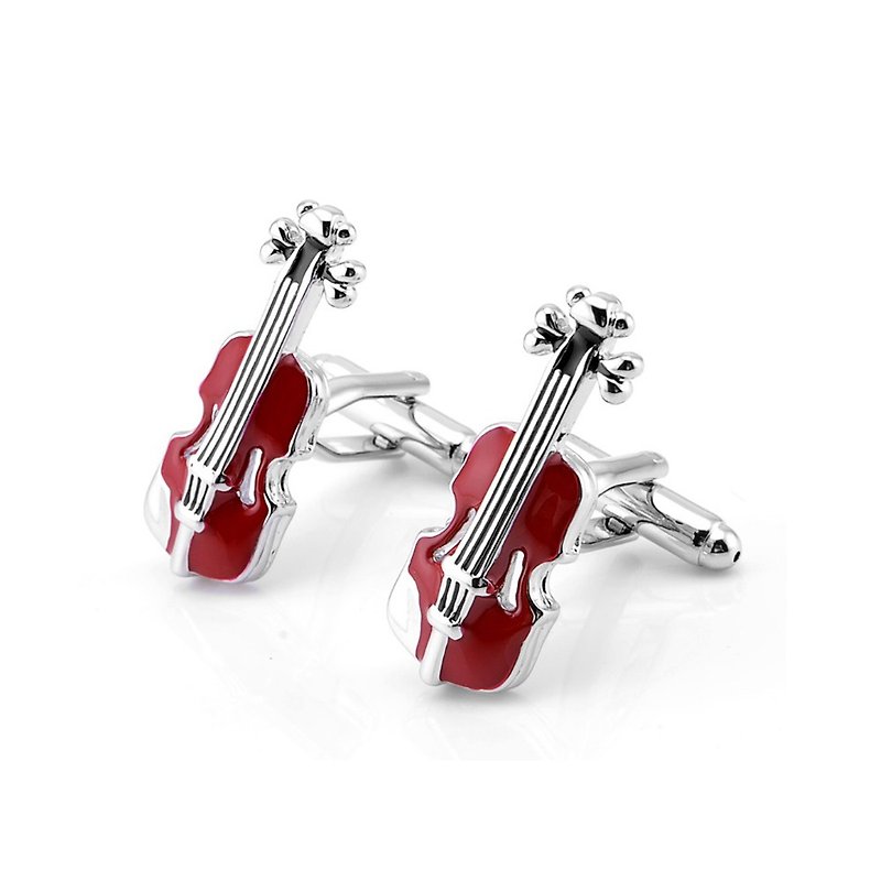 Red Violin Cufflinks 紅色小提琴袖扣 KC10036a ** Free Gift ** - Cuff Links - Other Metals Red