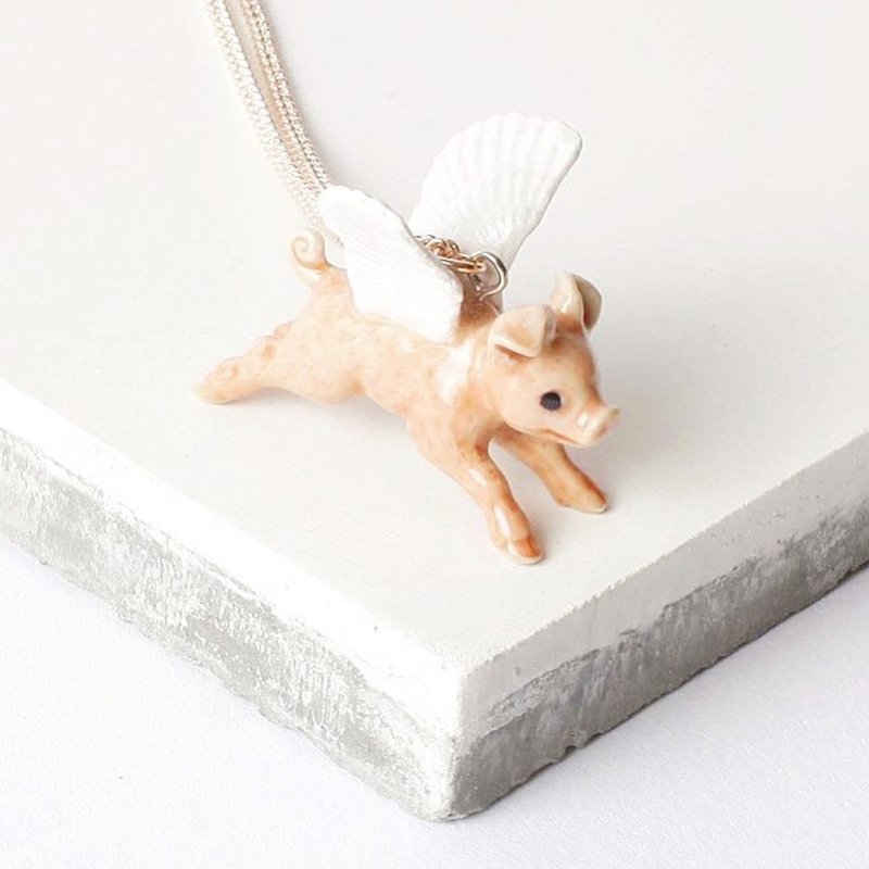 And Mary Flying Pig Necklace - สร้อยคอ - เครื่องลายคราม สึชมพู