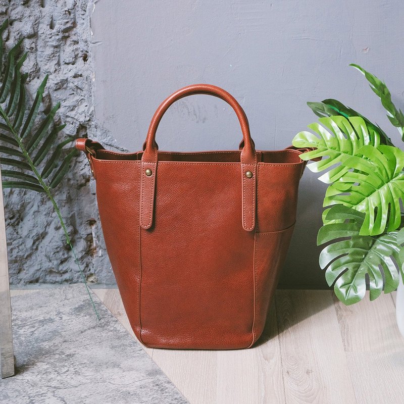 Straightforward leather tote bag 22248 red Brown V - Messenger Bags & Sling Bags - Genuine Leather Red