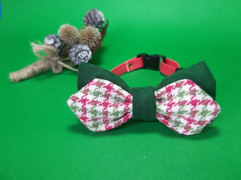 Master Selling Cute-Colorful Christmas Series-Double Bow Tie - ชุดสัตว์เลี้ยง - ผ้าฝ้าย/ผ้าลินิน สีเขียว