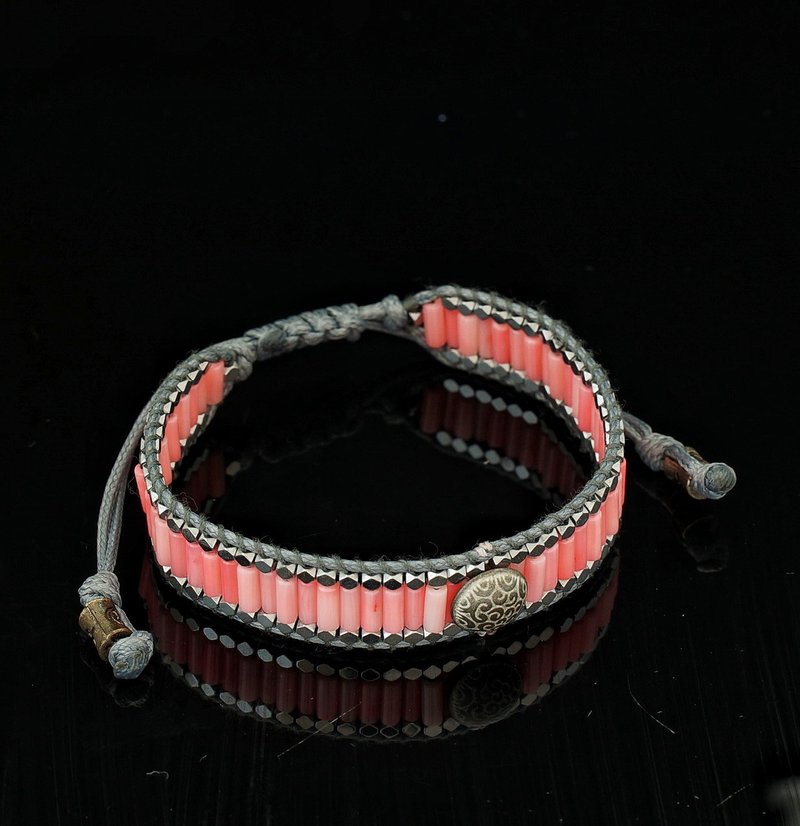 Handmade Pink Sea Bamboo Bracelet - สร้อยข้อมือ - เครื่องประดับพลอย สึชมพู