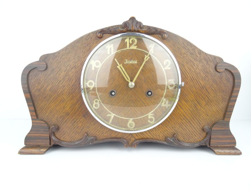 German Mantel Bracket Clock Coromandel 1937 Junghans Chrome 8 day WW2 era - Clocks - Wood Brown