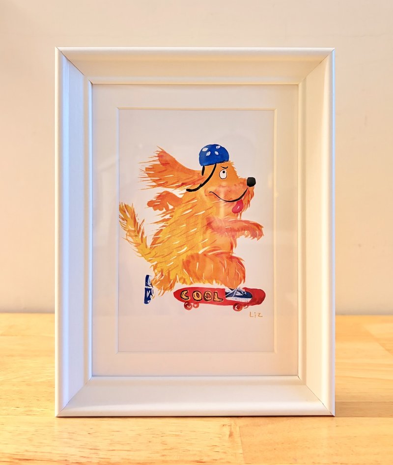 Skater Dog A'Duo - Framed - Dog Art Print / Entryway Decor / Living Room Decor - Posters - Paper 
