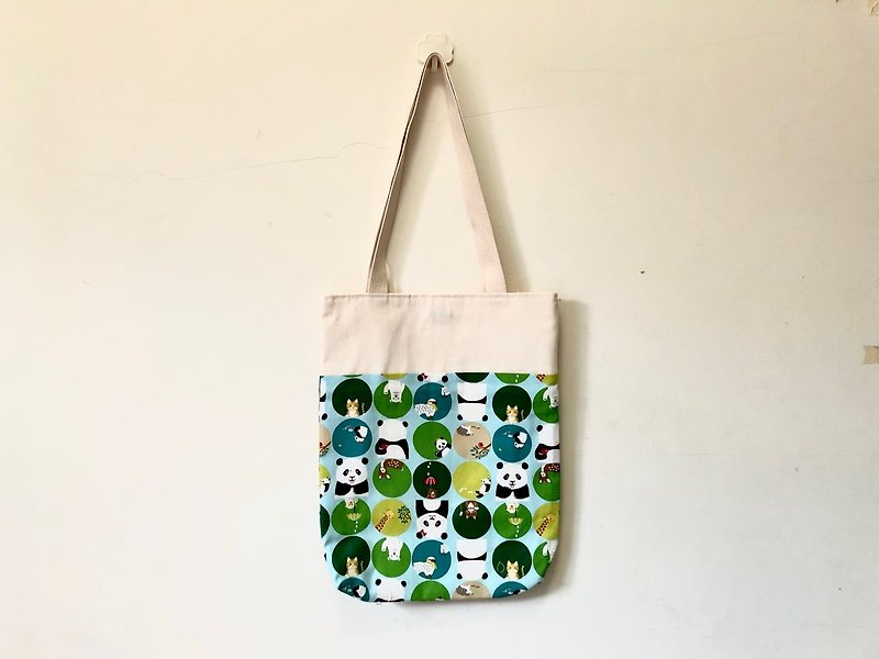 Yuanyuan PANDA Wen Qingfeng Shoulder Bag/Handbag - กระเป๋าถือ - ผ้าฝ้าย/ผ้าลินิน สีเขียว