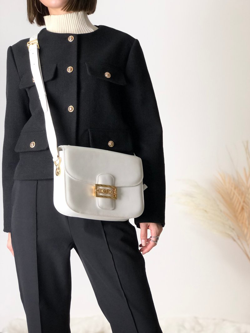 【 日本直送　名牌中古包 】CELINE セリーヌ ホースビット レザー クロスボディ ショルダーバッグ ホワイト vintage tkdtk2 - 側背包/斜背包 - 真皮 白色