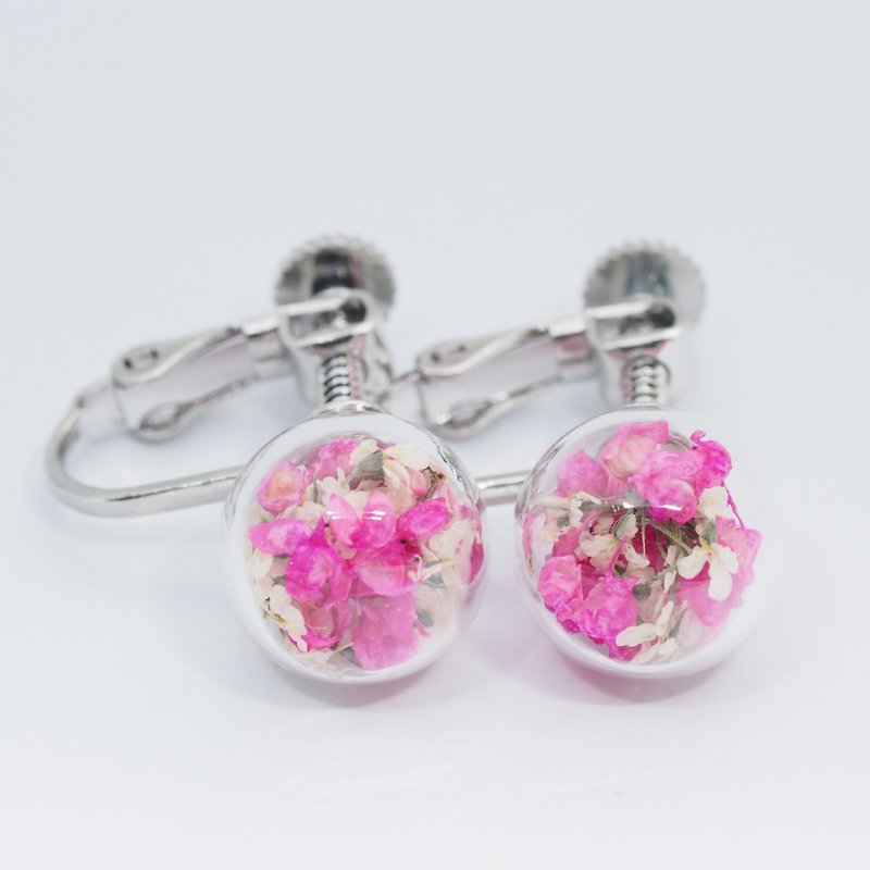 OMYWAY Handmade Dried Flower - Glass Globe - Earrings 1cm - ต่างหู - แก้ว สีม่วง