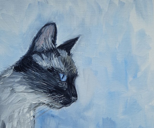シャム猫の油絵 猫の肖像画 カスタムペインティング シャム猫の絵