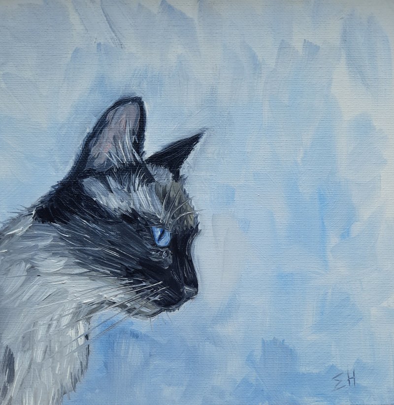 Siamese cat oil painting Cat portrait custom painting Siamese cat painting - Posters - Cotton & Hemp Gray