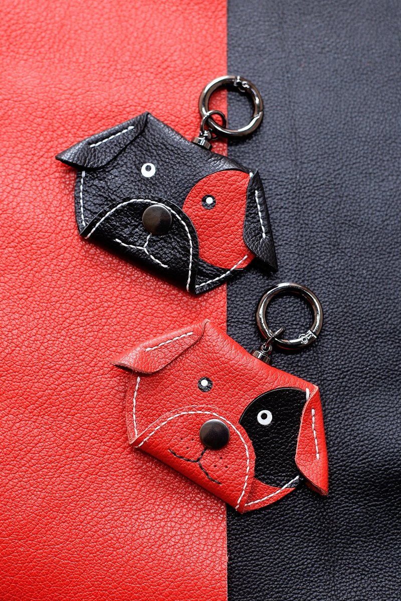 Genuine Leather Series | Original Design, Entirely Hand-Stitched | Wang Wang Dog | Keyring Charm Small Item Organizer | - พวงกุญแจ - หนังแท้ หลากหลายสี