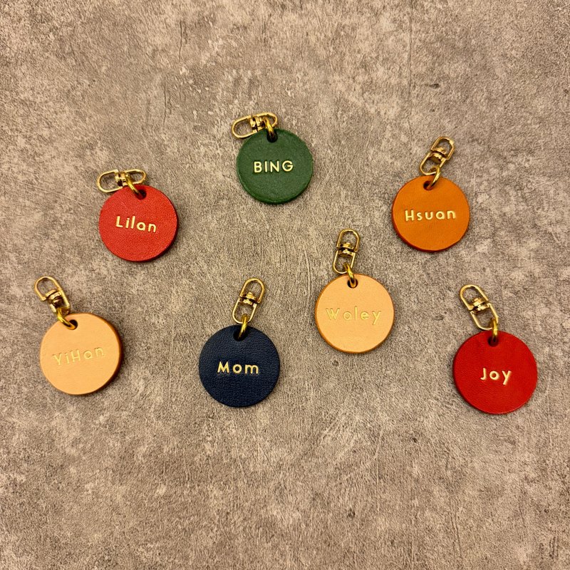 [Customized accessory tag/key ring/textured small round name tag/leather pet tag] - หมอน - หนังแท้ สีส้ม