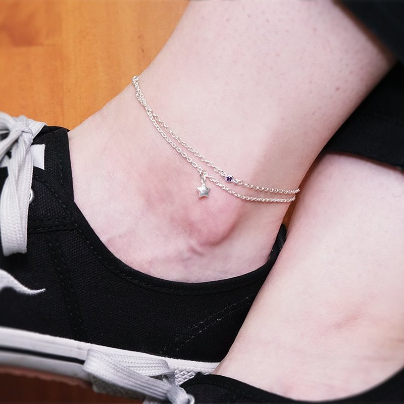 繁星 腳踝鍊 雙層設計 925純銀女生腳鍊 - 腳鍊/腳環 - 純銀 銀色
