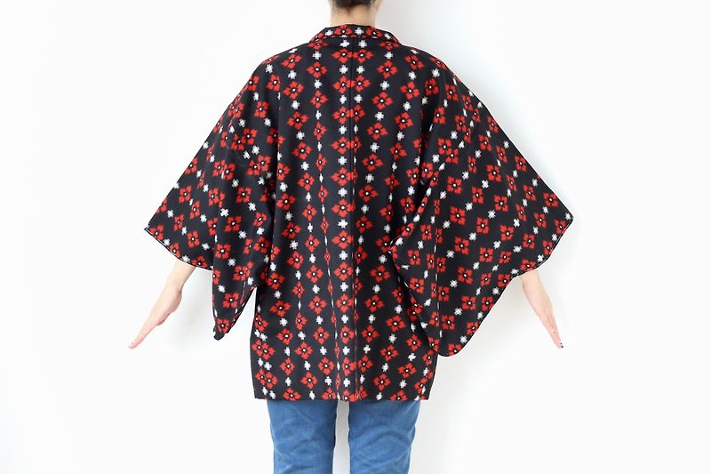 black wool kimono, EXCELLENT VINTAGE, Japanese kimono, Japanese vintage /3497 - 外套/大衣 - 聚酯纖維 黑色
