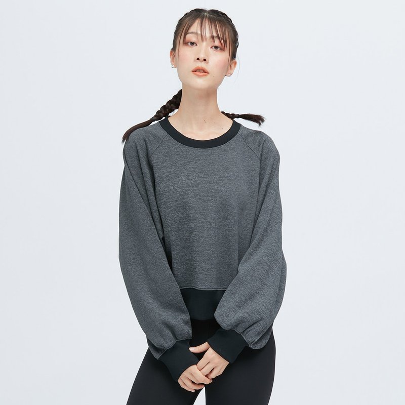 Antibacterial Throwing Sleeve Fleece Sweatshirt (Female)-Flower Rock Black - สเวตเตอร์ผู้หญิง - เส้นใยสังเคราะห์ สีเทา