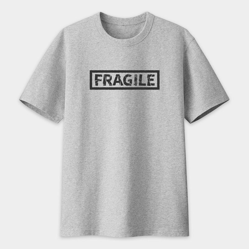 Unisex short-sleeved T-shirt FRAGILE adult and child sizes are available for couples parent-child gray 123 - เสื้อฮู้ด - ผ้าฝ้าย/ผ้าลินิน สีเทา
