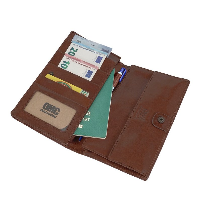 Italian vegetable tanned leather functional cowhide passport holder - ที่เก็บพาสปอร์ต - หนังแท้ สีนำ้ตาล