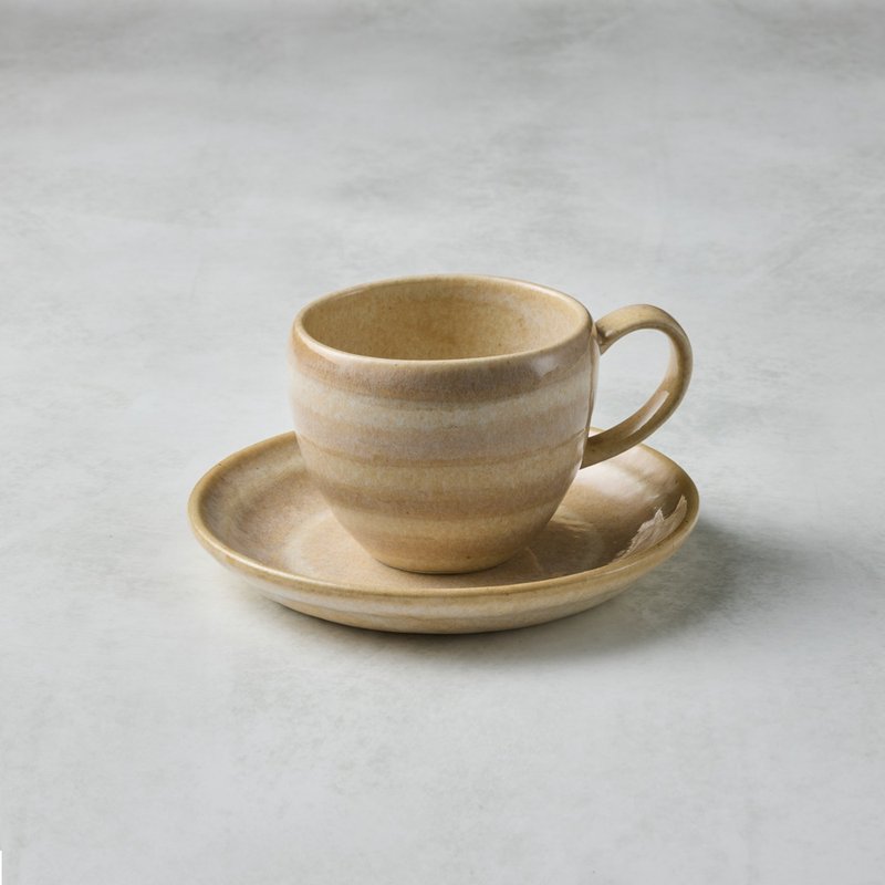 Minoyaki - Round Glaze Coffee Cup & Saucer Set - White Brown (2 Pieces) - 200 ml - แก้วมัค/แก้วกาแฟ - ดินเผา สีกากี