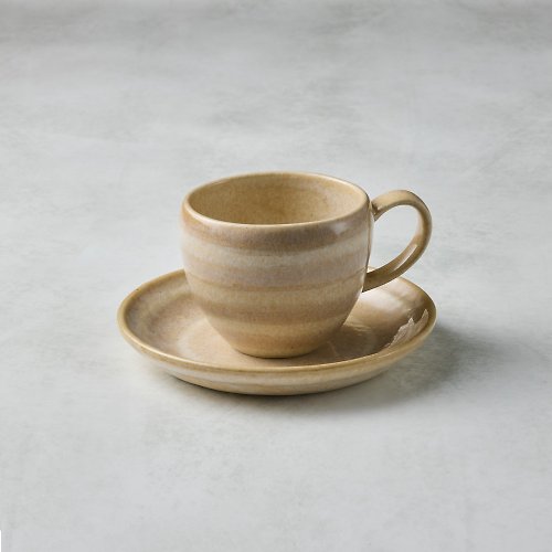 有種創意 日本食器 日本美濃燒 - 圓釉咖啡杯碟組 - 白茶色(2件式) - 200 ml