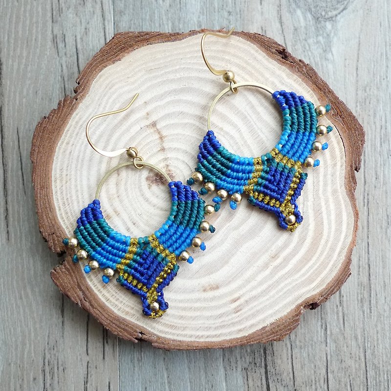 Misssheep-A04-blue carnival - national wind South American wax braided brass beads earrings (can be changed into ear clip models) - ต่างหู - วัสดุอื่นๆ สีน้ำเงิน