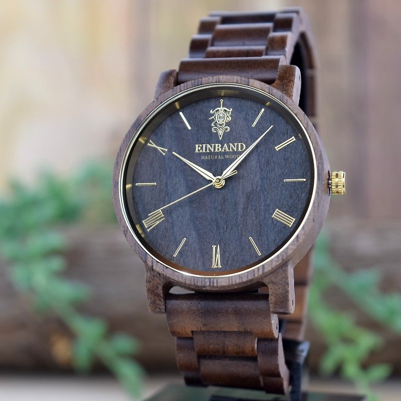 EINBAND Reise Walnut & Gold 40mm  Wooden Watch - 對錶/情侶錶 - 木頭 咖啡色