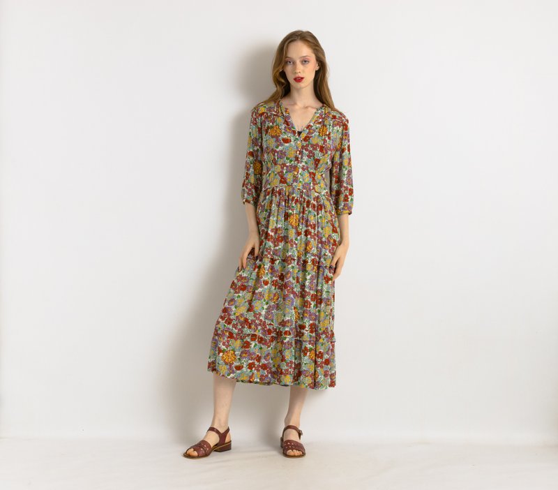 00s Preloved Woman Ba&sh Maxi Floral Multi Dress size Small 7837 - 洋裝/連身裙 - 其他材質 多色