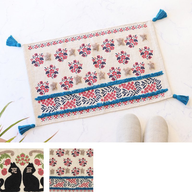 【預訂】印度製 刺繡貓咪花地毯 - 地墊/地毯 - 棉．麻 紅色