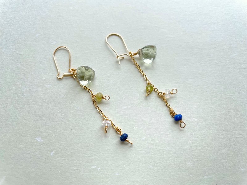 14kgf green amethyst changeable earrings - ต่างหู - คริสตัล สีเขียว