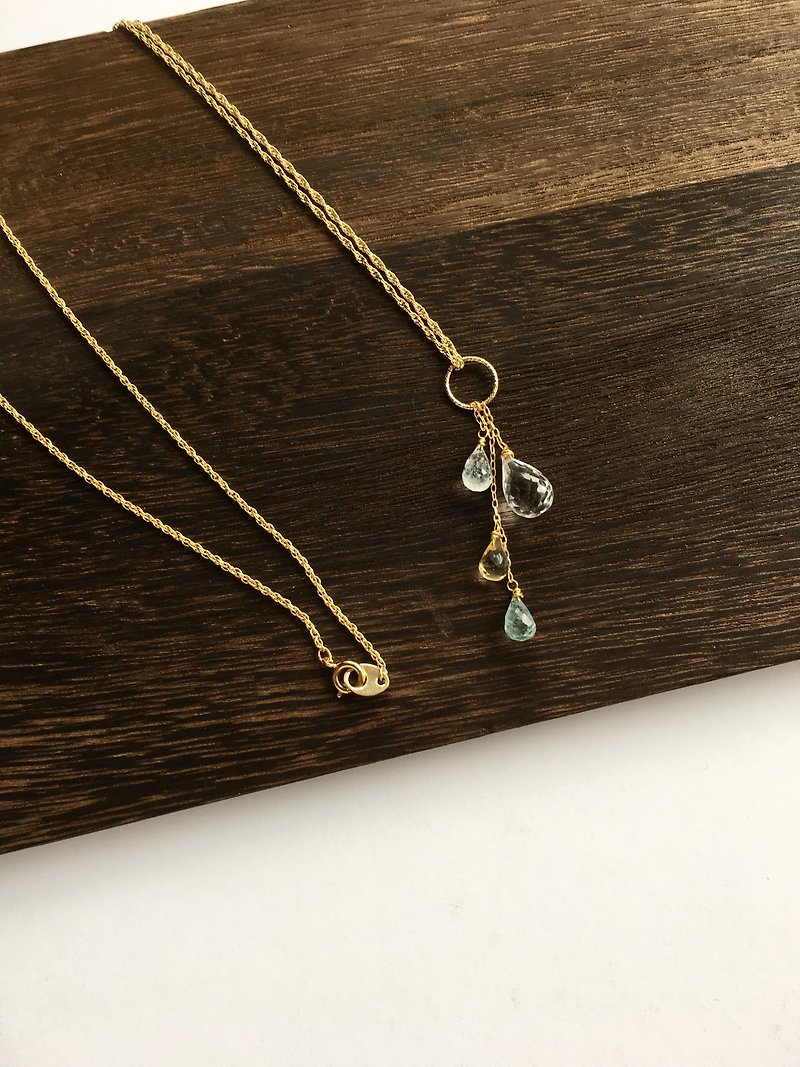Rain drop Necklace  Aquamarine, Crystal, Beryl - ネックレス - 半貴石 透明