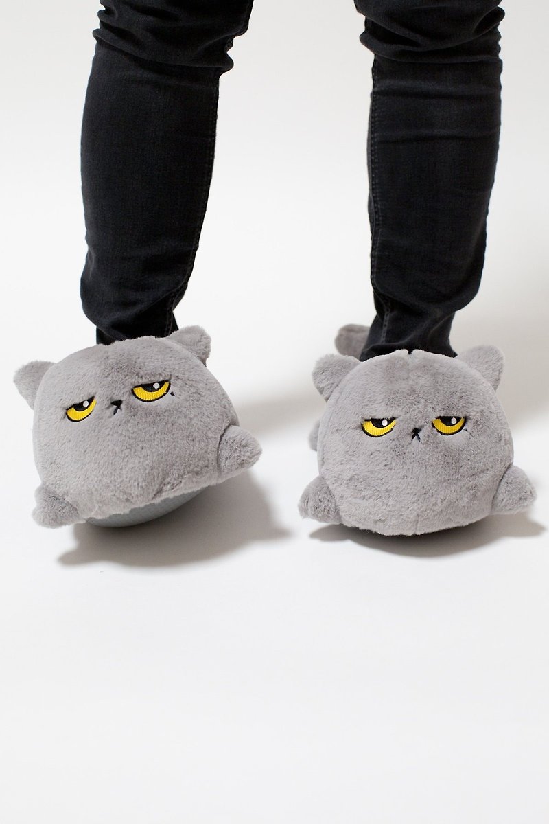 Oliver Cat USB Heated Slippers - Slippers - Cotton & Hemp Gray