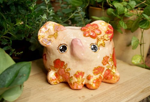 MeawmaPottery Elephant Planter / Hand-painted Floral Pattern / Elephant Gift