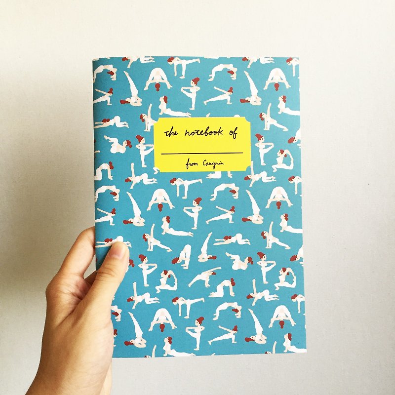 Yoga Notebook | Hand Illustrated Grid Notebook with Yoga Pattern, A5 notebook  - สมุดบันทึก/สมุดปฏิทิน - กระดาษ สีน้ำเงิน