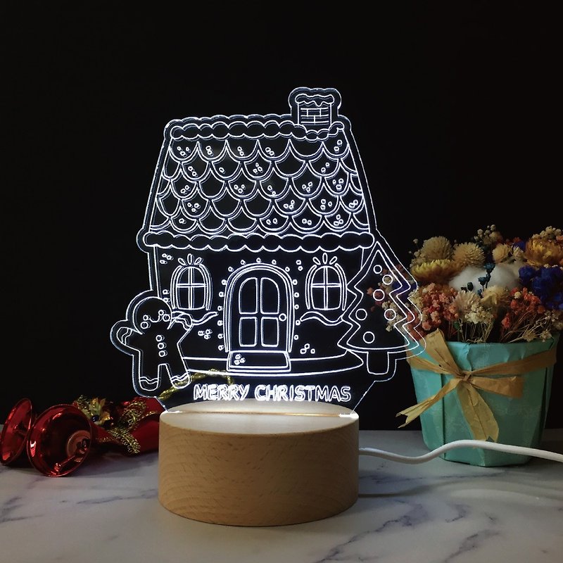 WD Christmas Log Night Light [Gingerbread House] Christmas gift / 30% off at the end of the year - โคมไฟ - ไม้ สีกากี