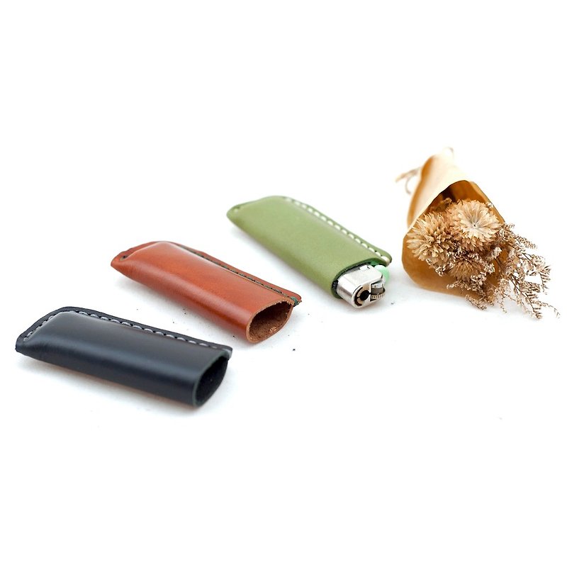 Lighter leather case storage cover hand-stitched leather cowhide storage cigarette - Other - Genuine Leather Green