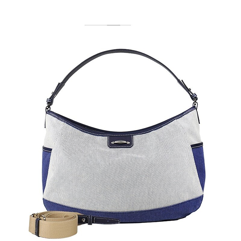 【Meg March】Canvas Side Shoulder Bag - Ocean Blue - Messenger Bags & Sling Bags - Cotton & Hemp Blue