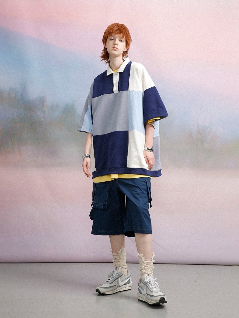 UNVESNOタイドブランドポロシャツメンズ半袖ルーズラブTシャツソルトレトロサマーウェアSWS-1331 - Tシャツ メンズ - コットン・麻 ブルー