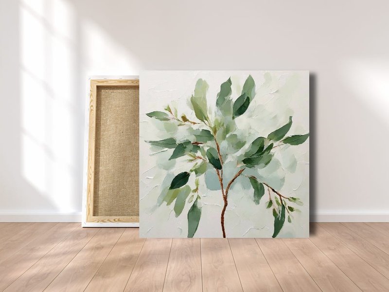 Eucalyptus original painting, Eucalyptus branch sunflower wall art - โปสเตอร์ - ผ้าฝ้าย/ผ้าลินิน หลากหลายสี