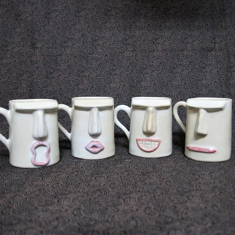 Snowflake season Moai shape cute mug, cup, teacup, coffee cup - about 390ml - Mugs - Pottery Multicolor