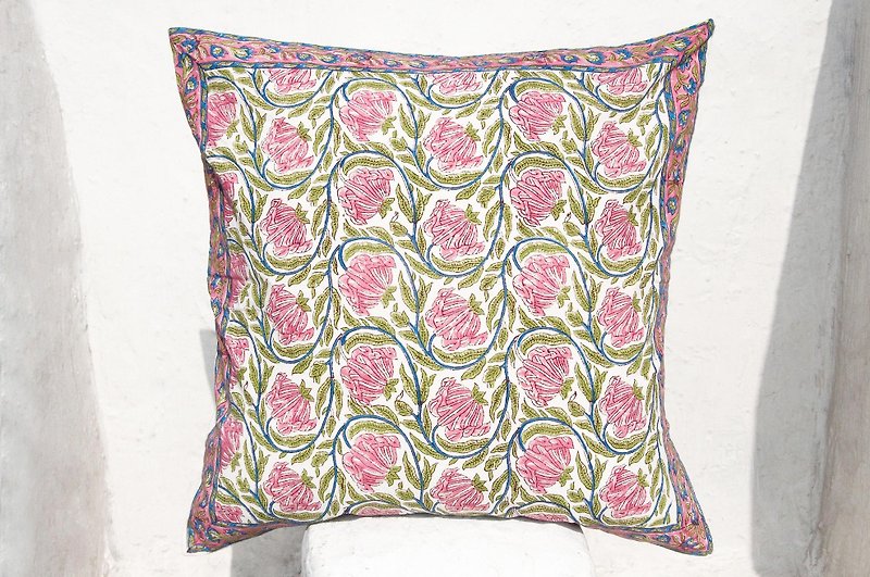 Valentine's Day gift a rapid arrival of a limited hand woodcut pillow cover / cotton pillow cover / pillow cover printing / manual print pillow cover - French Wind Rose Garden (large) - หมอน - ผ้าฝ้าย/ผ้าลินิน หลากหลายสี