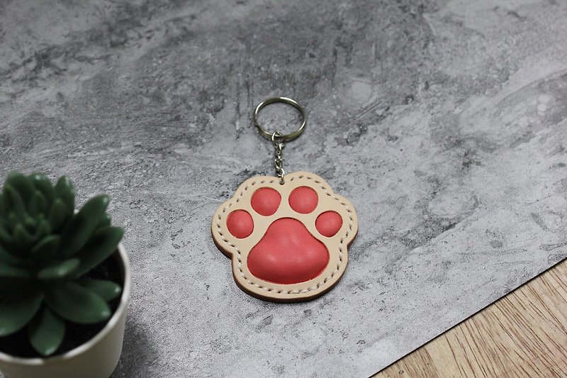 【Mini5】Meat ball key ring (pink) for exchanging gifts - Keychains - Genuine Leather 