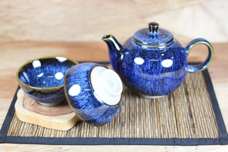 【聖誕禮盒】湛海 天目釉茶具組 一壺兩杯 鶯歌名家葉敏祥作品 - 茶壺/茶杯/茶具 - 陶 