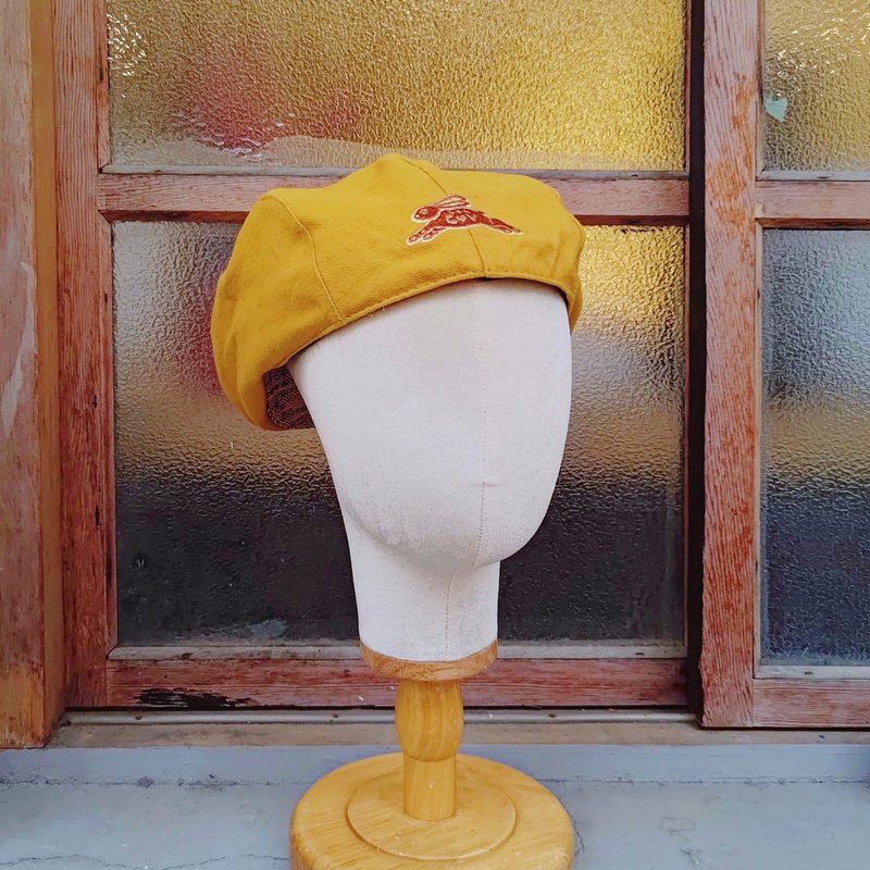 Handmade flatcap Ivycap peakedcap tiger - หมวก - เส้นใยสังเคราะห์ สีเหลือง