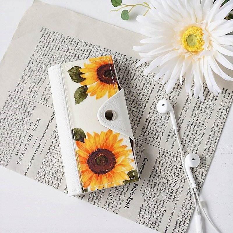 Sunflower ★ iPhone 6 / 6S / 7 ★ Sunflower notebook type smart case 【white】 - เคส/ซองมือถือ - วัสดุกันนำ้ สีเหลือง