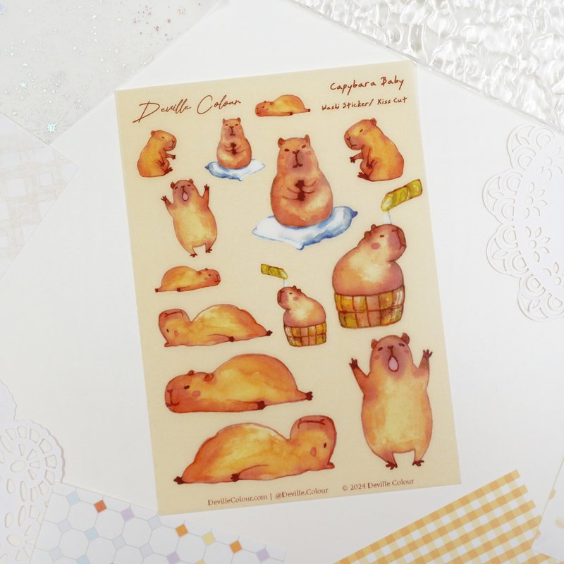 【Capybara Baby】 Washi Sticker Sheet - Stickers - Paper Orange