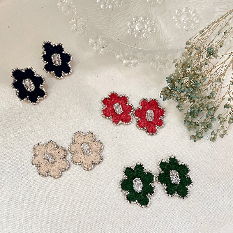 Handmade Embroidery//Floating Earrings//Clip-On Changeable - Earrings & Clip-ons - Thread Blue