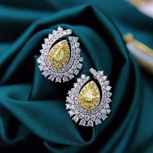 WhiteKuo高級珠寶訂製所 【WhiteKuo】18k鑽石黃鑽鳳眼耳釘耳針耳環