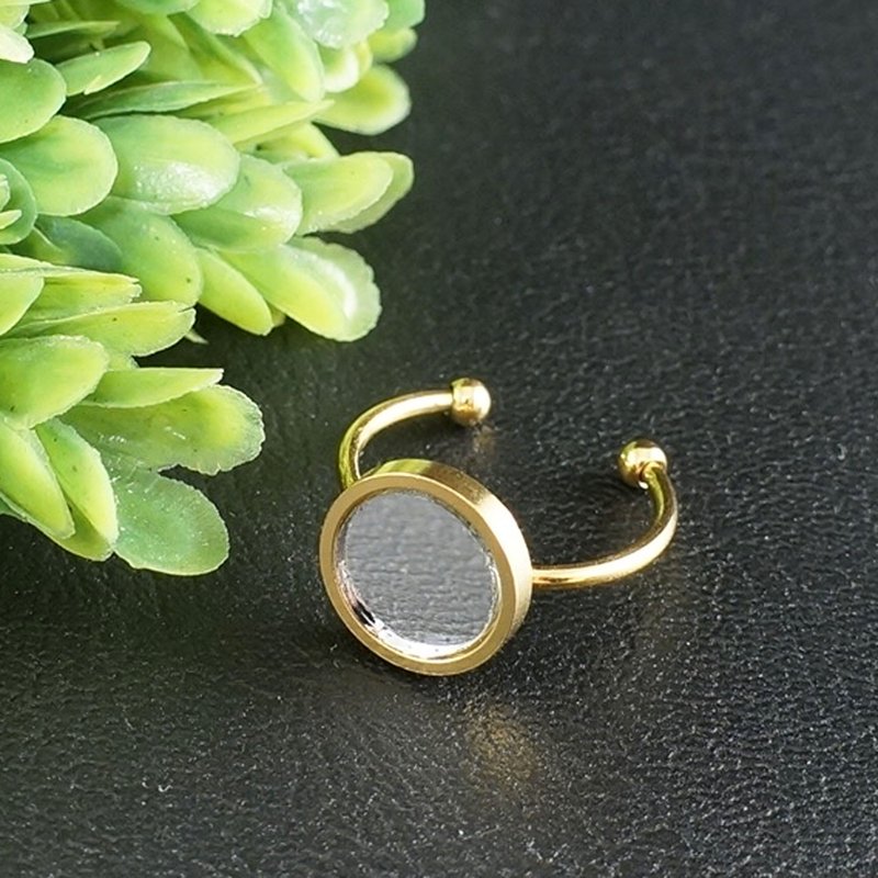 Evil Eye Glass Mirror Golden Stainless Steel Protection Amulet Ring Jewelry Gift - แหวนทั่วไป - สแตนเลส สีทอง