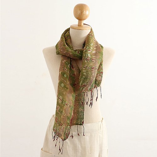ChiangmaiCotton Silk Multiple Tie Dyed Scarf , Green