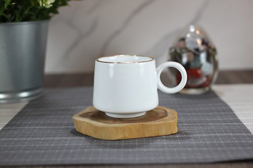 自然釉文創工作室 【送禮自用】80ml 輕奢描金版 純白 咖啡杯 小緣杯 台灣綠工藝