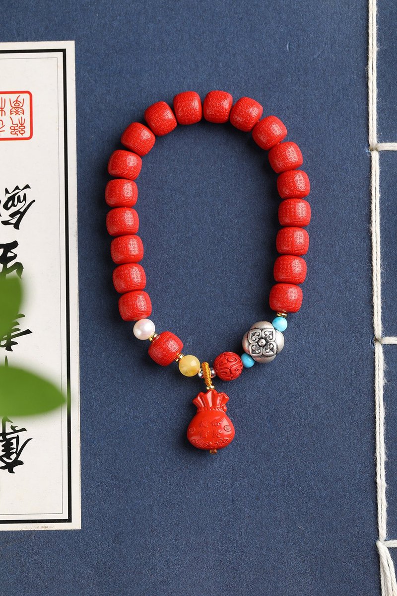 天然原礦硃砂精品紅砂心經老型珠手鏈   硃砂含量高達95以上 - 手鍊/手環 - 寶石 
